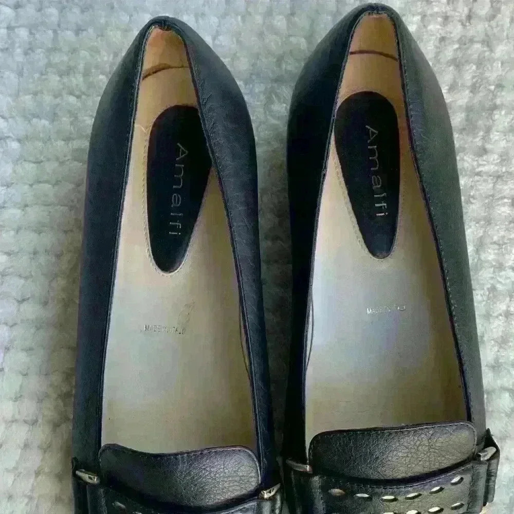 Amalfi black leather loafer sz 8 slip on classic minimalist comfortable dressy - Picture 7 of 14